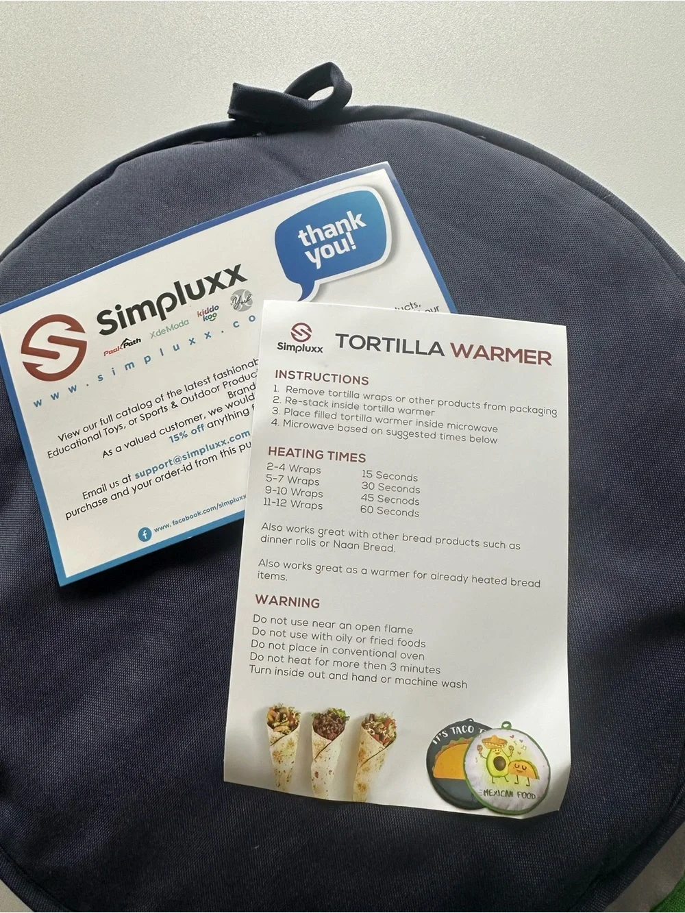 2 pack Simpluxx xtra large microwave tortilla warmers